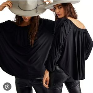 Free People We The Free Women’s Black Care Serenade Long Sleeve Tee Oversized M